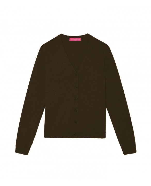 Кашемировый кардиган с V-образным вырезом для женщин меланж шоколадного цвета