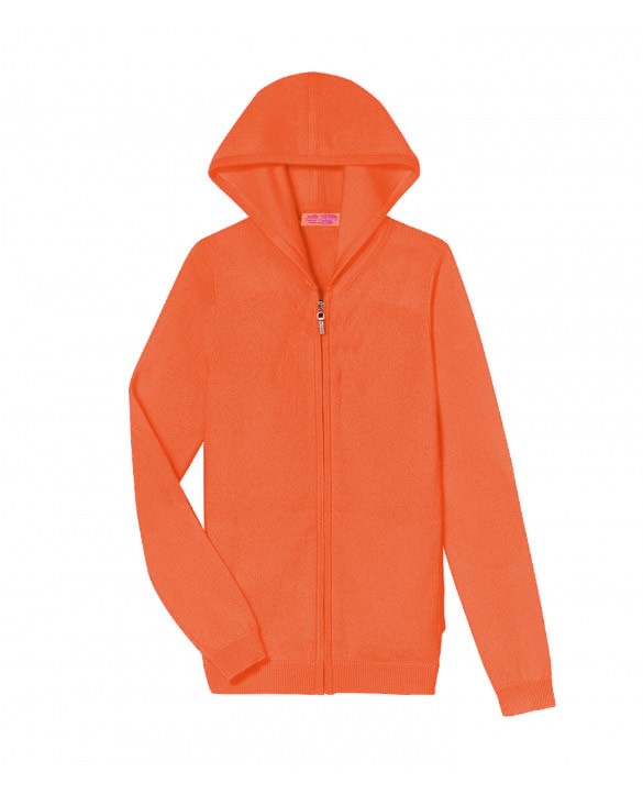 Gilet zip capuche Orange inferno en cachemire