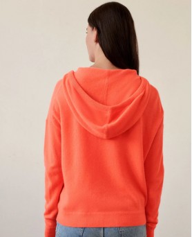 Gilet zip capuche Orange inferno en cachemire