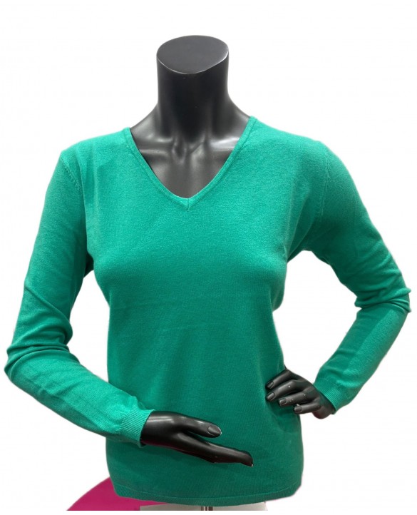 V-Neck Wool and Bamboo Sweater – Emerald green
