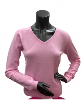 Wollen en bamboe trui met V-hals – Lichtroze