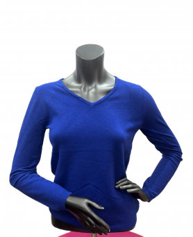 Wollen en bamboe trui met V-hals – Elektrisch Blauwe