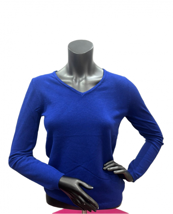 Pull col V laine et bambou Bleu Électrique