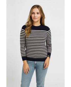 Pull marinière en cachemire Marine rayé blanc