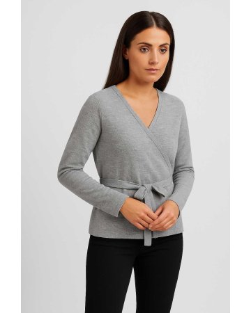 Kaschmir Pullover in Wickeloptik Hellgrau