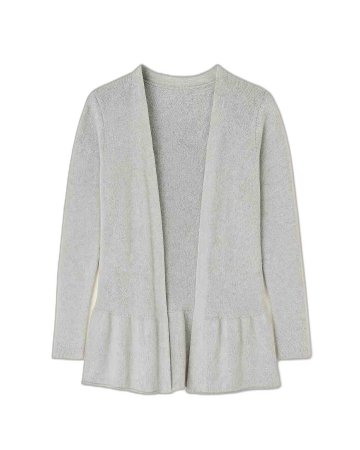 Hellgraue Kaschmir-Strickjacke mit Volants