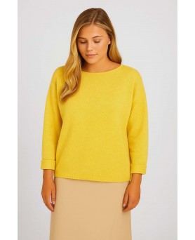 Oversized Kasjmiertrui met Boothals in Gemêleerd Geel