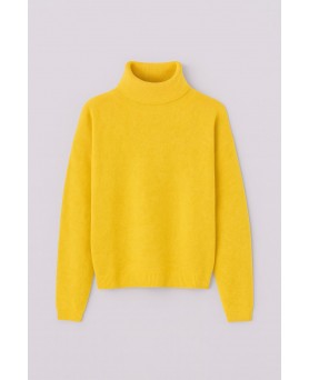 Pull col roulé jaune chiné en cachemire pour femme
