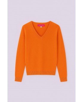 Damestrui van kasjmier met V-hals in Sunset Orange