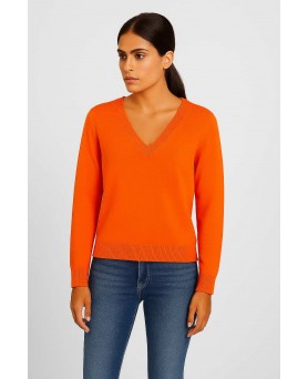 Sunset Orange V-hals kasjmier trui