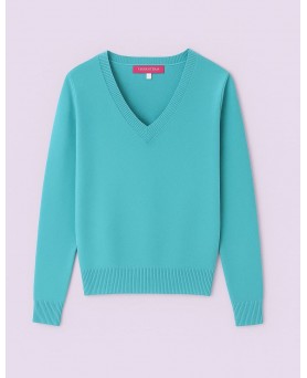 Pull col en V en cachemire Bleu lagon pour femme