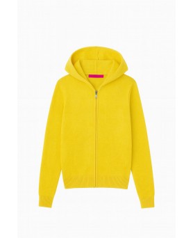 Gilet zip capuche Jaune chiné en cachemire pour femme