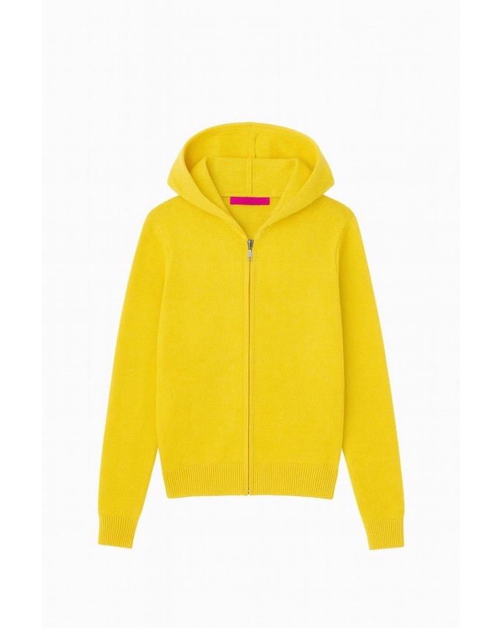 Cardigan con zip e cappuccio in cashmere Giallo melange da donna
