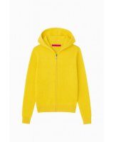 Cardigan con zip e cappuccio in cashmere Giallo melange da donna