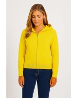 Cardigan con zip e cappuccio in cashmere Giallo melange da donna