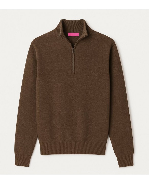 Half-zip trui van 2-draads kasjmier in gemêleerd chocoladebruin