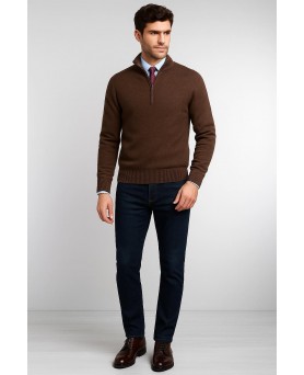 Men’s Chocolate Flecked Cashmere Half-zip Sweater