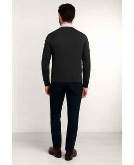 Antracietkleurige cashmere trui met V-hals voor heren