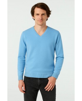 Herren Pullover aus Kaschmir mit V-Ausschnitt Himmelblau