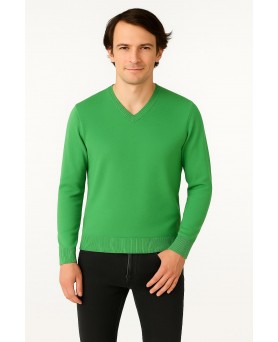 Pull col V en cachemire Vert campagne pour homme