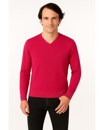 Herren Pullover aus Kaschmir mit Rundhalsausschnitt Fuchsie farbe
