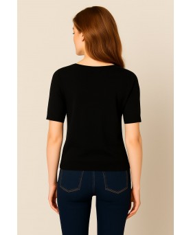 Pull col V manches courtes en cachemire Noir