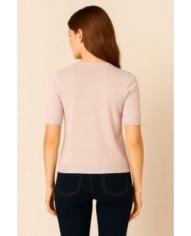 Cashmere V neck Sweater with short sleeve Beige