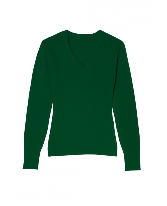 Kaschmirpullover mit V-Ausschnitt in Flaschengrün für Damen Kaschmirpullover mit V-Ausschnitt in Flaschengrün für Damen