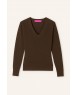 Damen Kaschmirpullover mit V-Ausschnitt in meliertem Schokoladenbraun