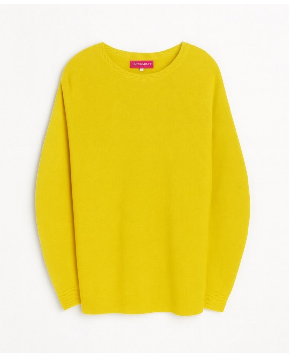 Pull en cachemire col bateau oversize Jaune chiné