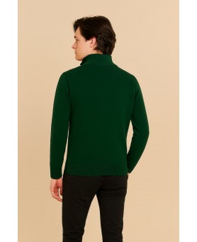 Dikke cashmere half-zip trui in flessengroen