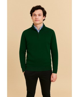 Maglione a collo alto con zip in cashmere verde bottiglia