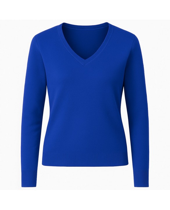 Maglione a V in cashmere Blu elettrico per donna