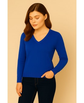 Maglione a V in cashmere Blu elettrico per donna