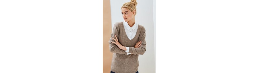 Женский кашемировый свитер с круглым вырезом и кашемировый свитер с V-